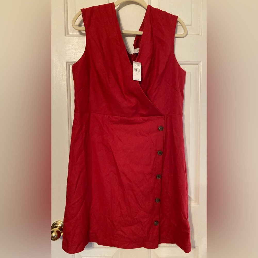 LOFT Red Sleeveless Button Front Mini Dress - Picture 5 of 13
